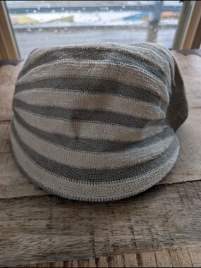 Kangol Knit Striped Visor Cap in Gray and Cream